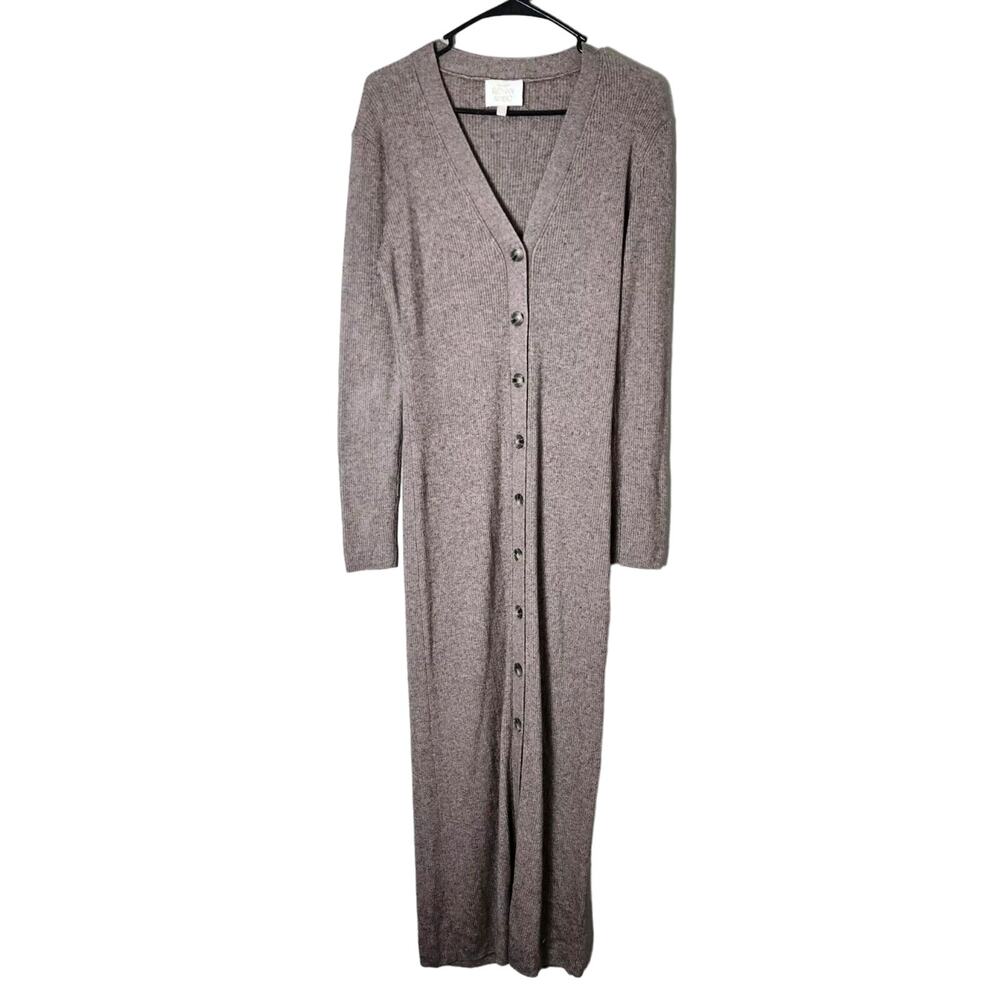 Ronny Kobo Vianne Maxi Dress Size Large Ribbed Knit Long Sleeve Button Front Tan